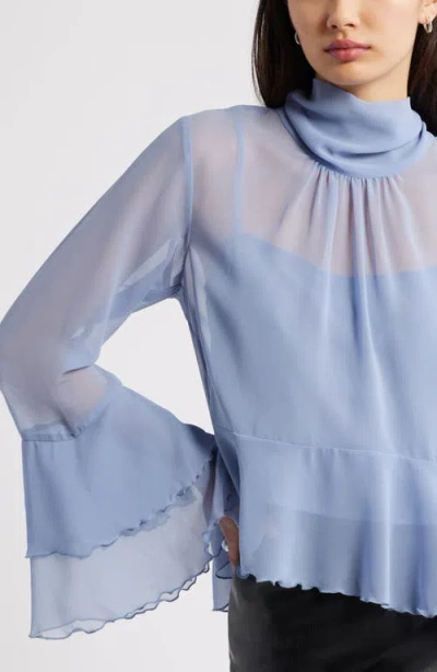 Open Edit High Neck Chiffon Top In Blue