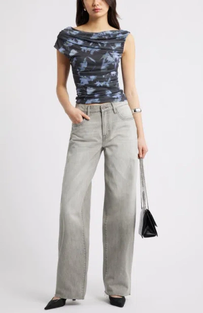 Open Edit Cap Sleeve Mesh Top In Blue