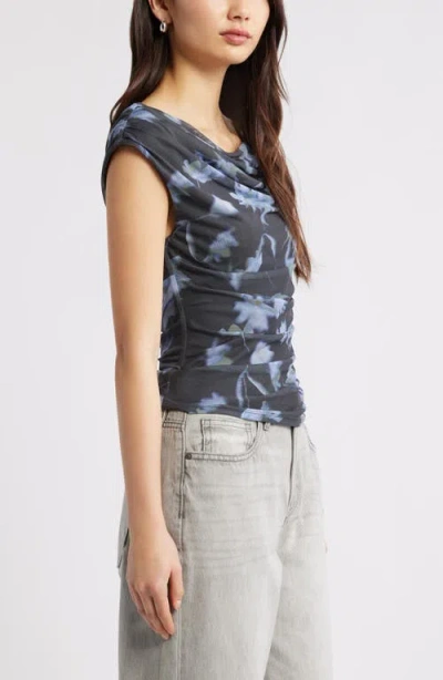 Open Edit Cap Sleeve Mesh Top In Blue