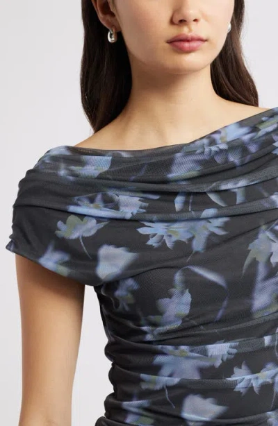 Open Edit Cap Sleeve Mesh Top In Blue