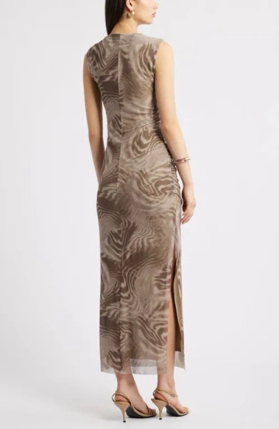 Open Edit Mesh Body-con Maxi Dress In Brown