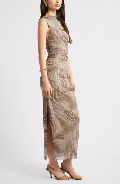 Open Edit Mesh Body-con Maxi Dress In Brown