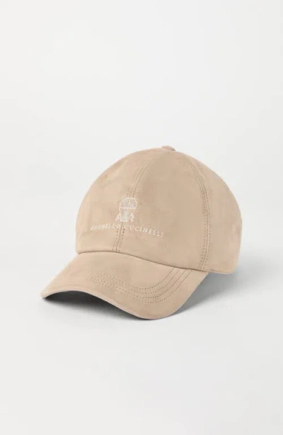 Brunello Cucinelli Embroidered Suede Baseball Cap In Neutral