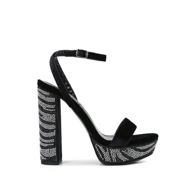 Rag & Co Women's Zircon Rhinestone Patterned High Heel Sandals In Black By  In Black