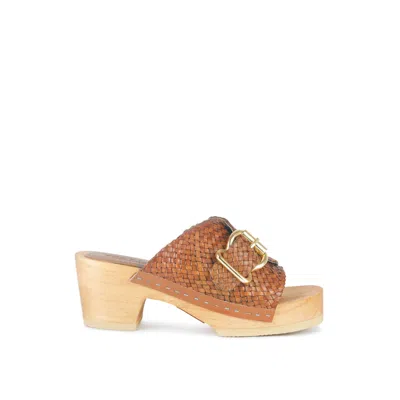 Rag & Co Women's Brown Yoruba Braided Leather Buckled Slide Clogs In Tan By  In Brown