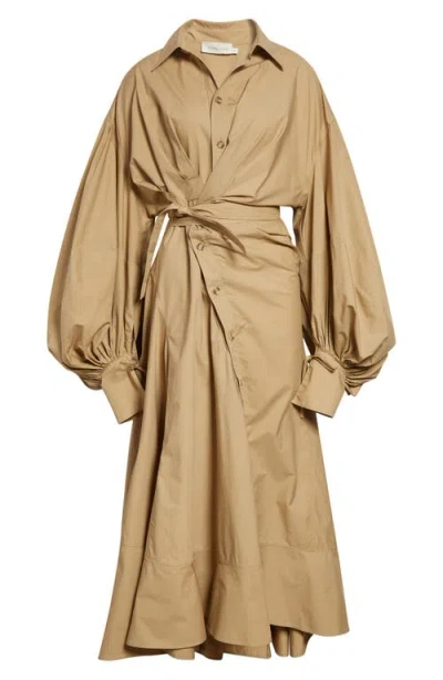 Zimmermann Rebellion Long Sleeve Cotton Poplin Shirtdress In Nude