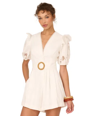 Adrianna Women's Laser-cut V-neck Romper In Neutral