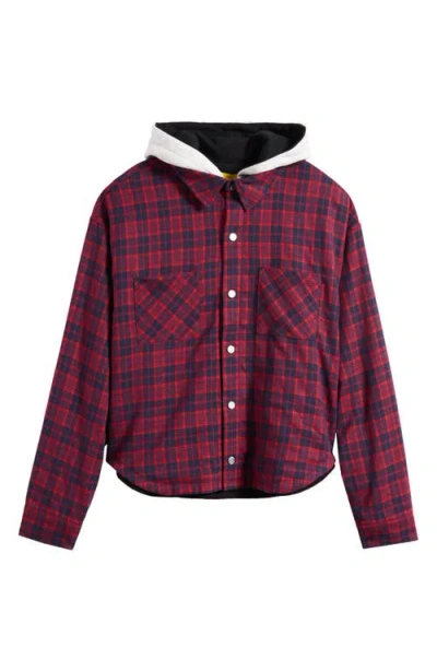 Diet Starts Monday Eagle Hooded Plaid Snap-up Flannel Shirt Jacket In Red