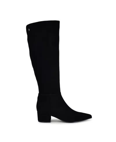 Nine West Women's Morgin Tall Wide Calf Pointy Toe Block Heel Boots In Black