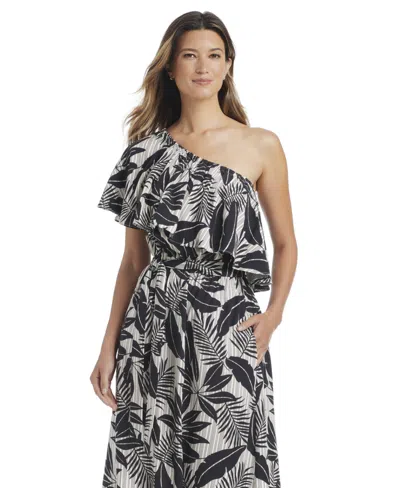 Bleu Rod Beattie Women's Island Time One-shoulder Ruffled Midi Dress In Black