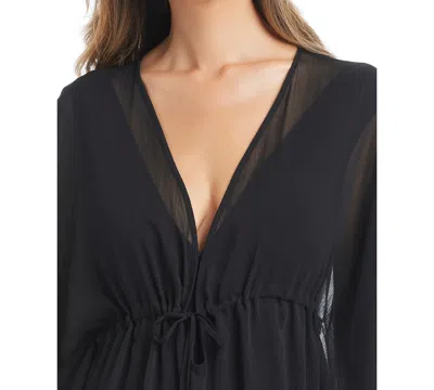 Bleu Rod Beattie Rod Beattie Fringe Trim Sheer Cover-up Caftan In Black
