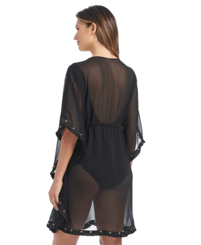Bleu Rod Beattie Rod Beattie Fringe Trim Sheer Cover-up Caftan In Black