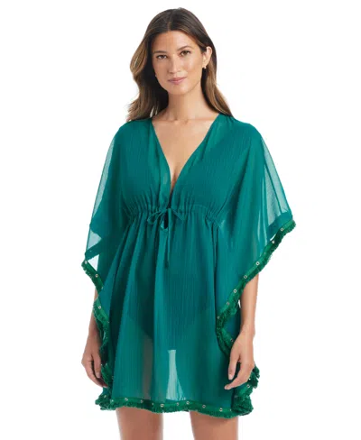 Bleu Rod Beattie Women's V-neck Caftan Swim Cover-up In Green