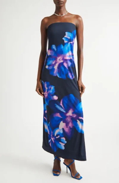 Ramy Brook Nora Floral Strapless Maxi Dress In Blue