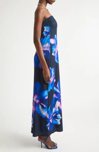 Ramy Brook Nora Floral Strapless Maxi Dress In Blue
