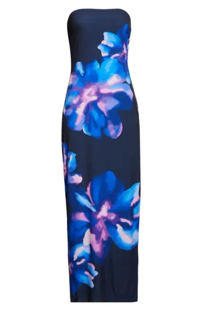 Ramy Brook Nora Floral Strapless Maxi Dress In Blue