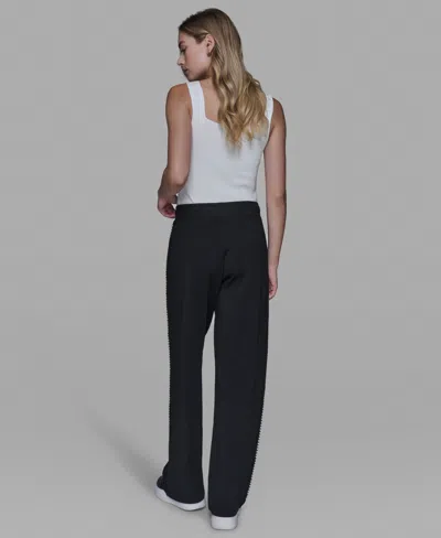 Karl Lagerfeld Women's Imitation Pearl Trim Mid Rise Track Pants In Black