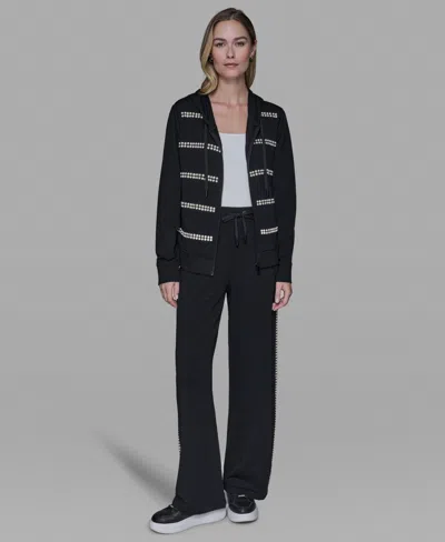 Karl Lagerfeld Women's Imitation Pearl Zipper Tracksuit Jacket In Black