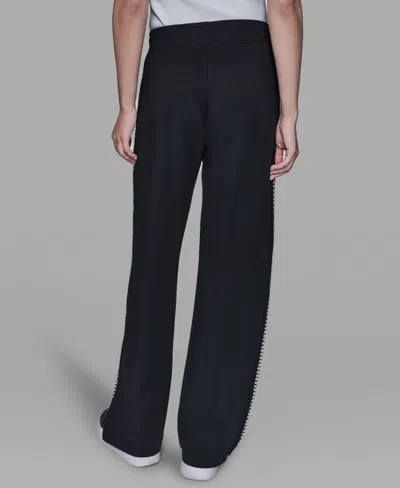 Karl Lagerfeld Women's Imitation Pearl Trim Mid Rise Track Pants In Black