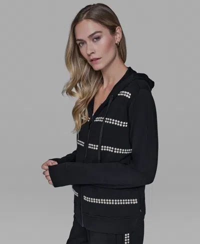 Karl Lagerfeld Women's Imitation Pearl Zipper Tracksuit Jacket In Black