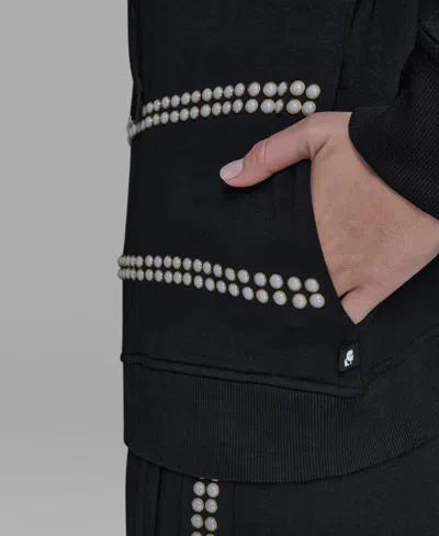 Karl Lagerfeld Women's Imitation Pearl Zipper Tracksuit Jacket In Black