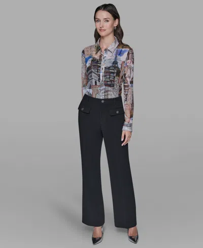 Karl Lagerfeld Women's Long-sleeve Collared Blouse In Blue