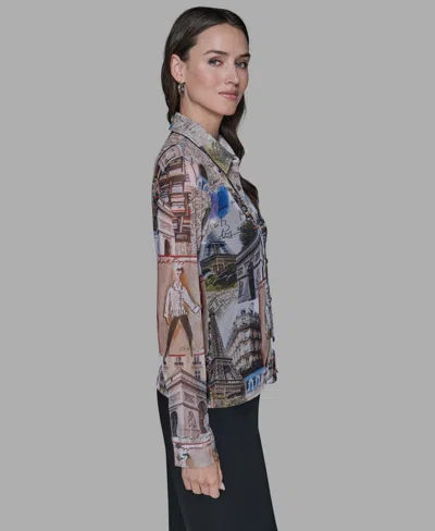 Karl Lagerfeld Women's Long-sleeve Collared Blouse In Blue