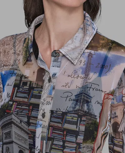 Karl Lagerfeld Women's Long-sleeve Collared Blouse In Blue