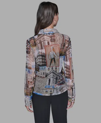Karl Lagerfeld Women's Long-sleeve Collared Blouse In Blue