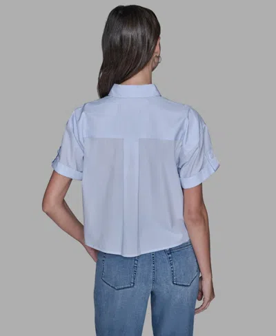 Karl Lagerfeld Women's Short-sleeve Striped Floral Poplin Blouse