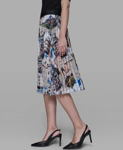 Karl Lagerfeld Women's City Scene Print Pull-on Pleated Skirt In Blue