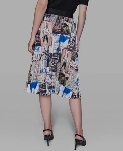 Karl Lagerfeld Women's City Scene Print Pull-on Pleated Skirt In Blue
