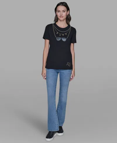 Karl Lagerfeld Women's Sunglasses Printed Pull-on T-shirt In Black