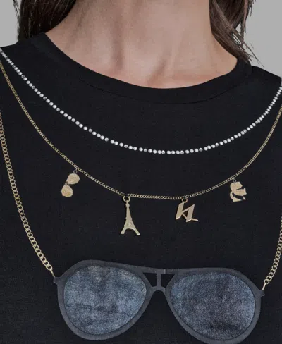 Karl Lagerfeld Women's Sunglasses Printed Pull-on T-shirt In Black