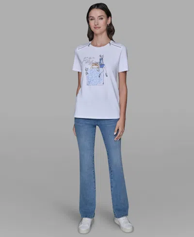 Karl Lagerfeld Women's Short-sleeve Girl Perfume Bottle Printed T-shirt In Multi