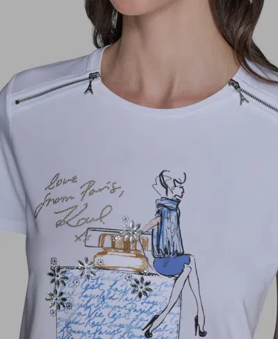 Karl Lagerfeld Women's Short-sleeve Girl Perfume Bottle Printed T-shirt In Multi