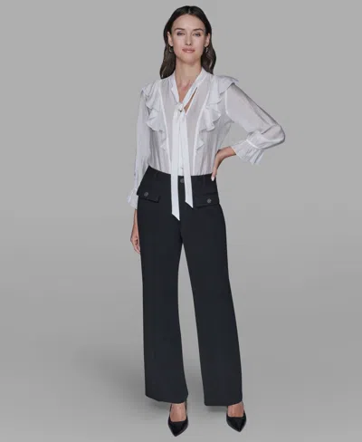 Karl Lagerfeld Women's Mock Neck Solid Organza Blouse In White