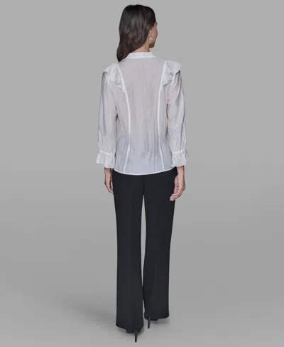 Karl Lagerfeld Women's Mock Neck Solid Organza Blouse In White