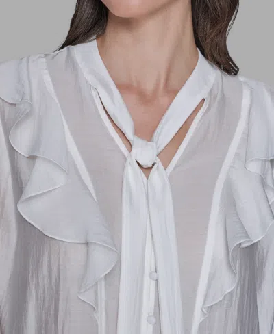 Karl Lagerfeld Women's Mock Neck Solid Organza Blouse In White
