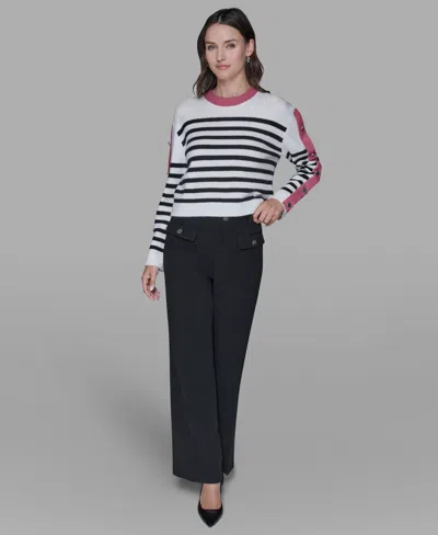 Karl Lagerfeld Women's Contrast Trim Pull-on Sweater In White