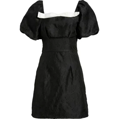 Sister Jane Puff Sleeve Jacquard Cocktail Minidress In Black