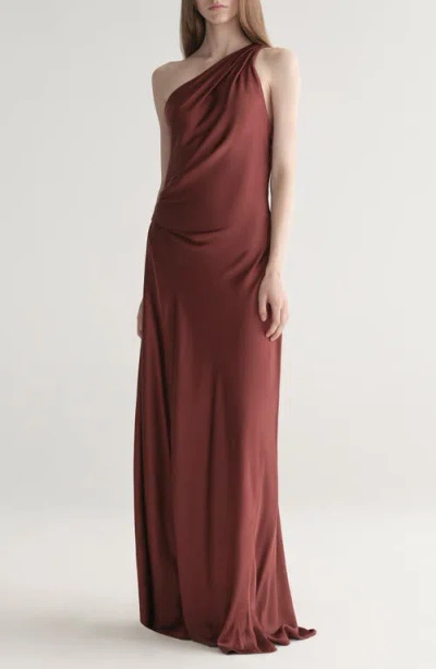 A.l.c Aster Satin One Shoulder Gown In Black Cherry In Burgundy