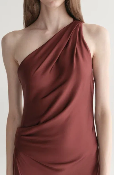 A.l.c Aster Satin One Shoulder Gown In Black Cherry In Burgundy