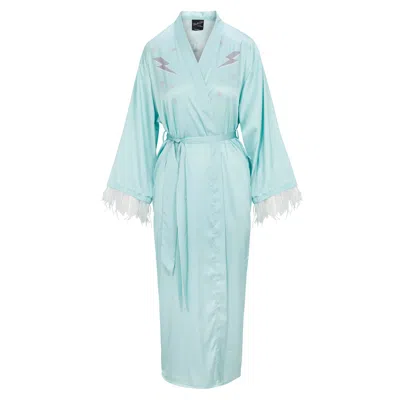 Black Cake Women's Blue Bowie Cosmic Space Oddity Satin Feather Dressing Gown Robe In Blue