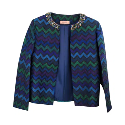 Stovaria Women's Blue Silk Embroidery Statement Jacket: Dupion Silk, Semi-precious Stones In Blue