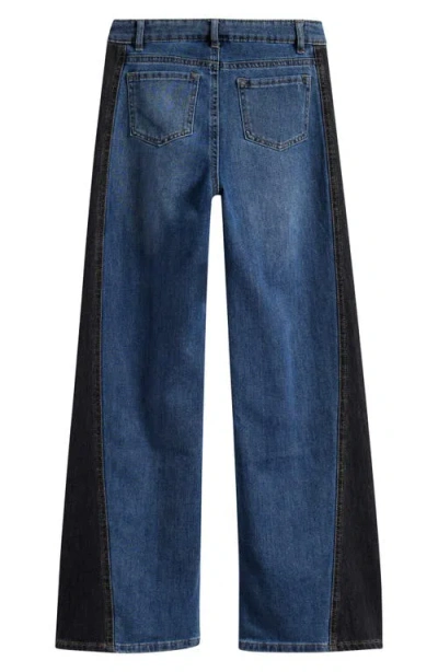 Tractr Kids' Wide Leg Contrast Panel Jeans In Blue
