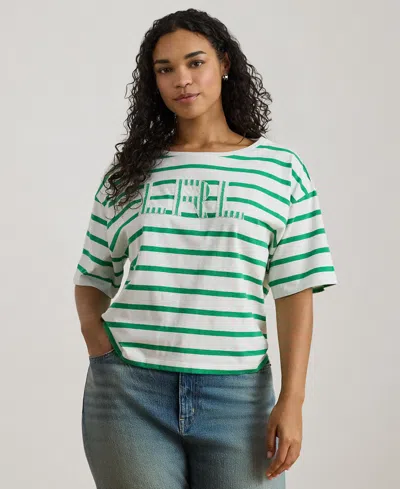 Ralph Lauren Plus Size Striped Boat Neck T-shirt