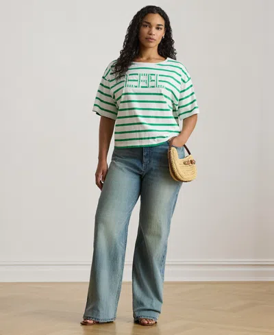 Ralph Lauren Plus Size Striped Boat Neck T-shirt