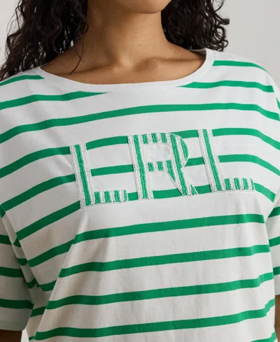 Ralph Lauren Plus Size Striped Boat Neck T-shirt