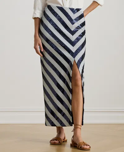 Ralph Lauren Petite Sequin Stripe Pencil Skirt In Multi